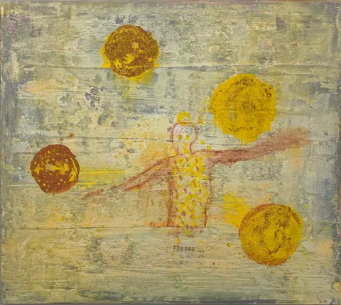 Quatre soleils, Mixed media on canvas, 2022